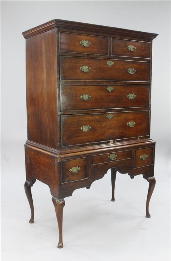 An early 18th century oak chest on stand, W.3ft 3in.